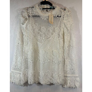 NEW Sundance Women's White Lace Mock Neck Top Size M Tank Lined Cottagecore E7